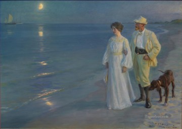 Peder Severin Kroyer Painting - Sommeraften ved Skagens strand Kunstneren og hans hustru Peder Severin Kroyer